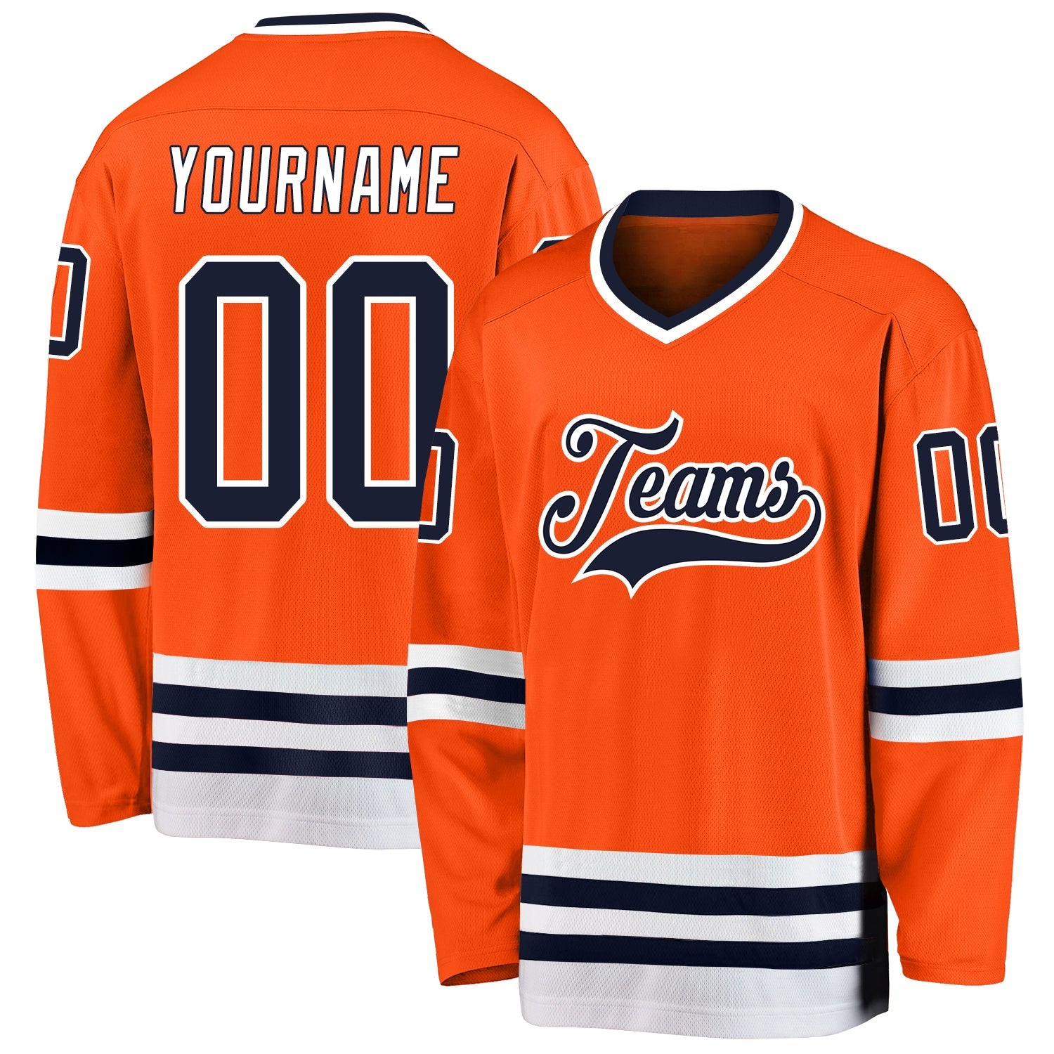 Custom Orange Navy-White Hockey Jersey - Sky-Custom