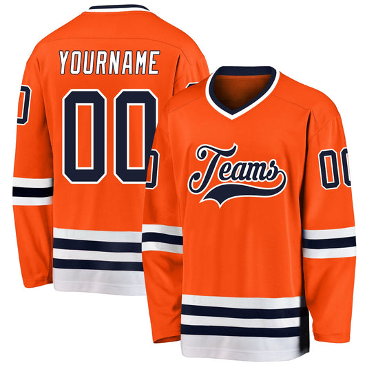 Custom Orange Navy-White Hockey Jersey - Sky-Custom