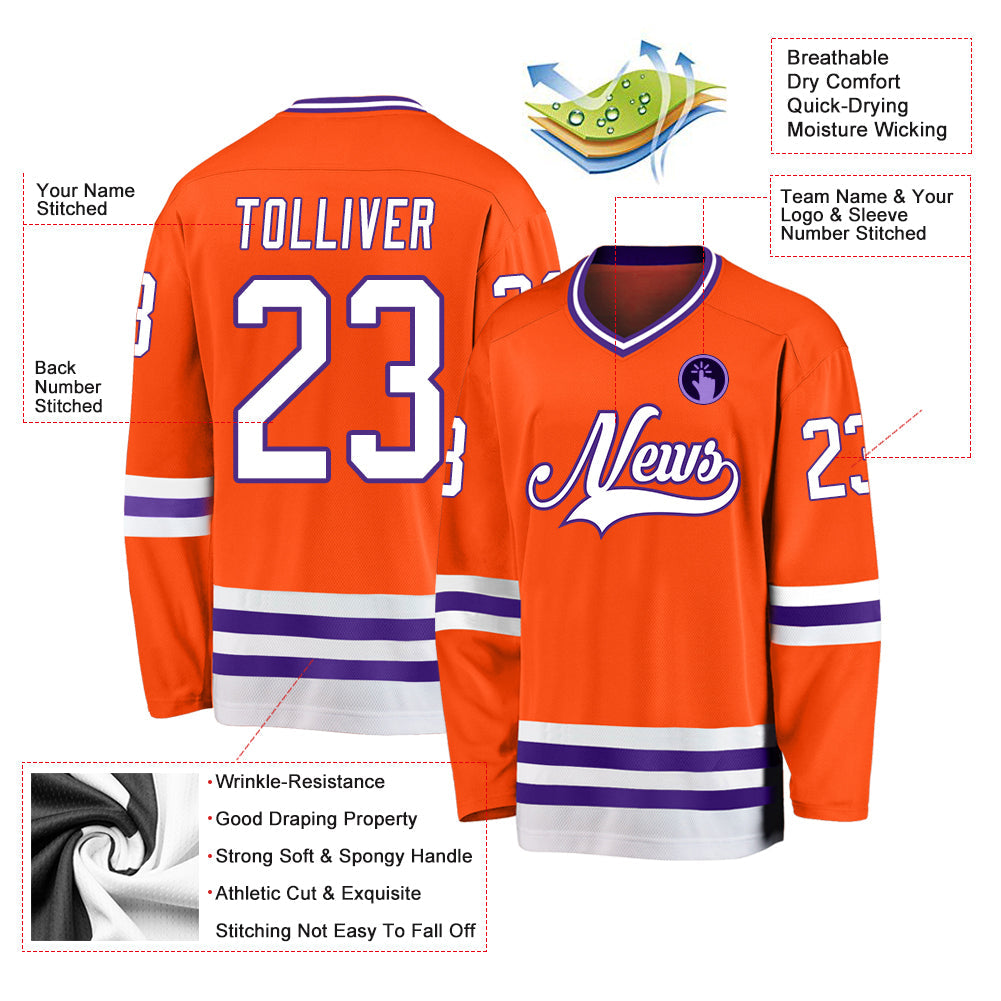 Custom Orange White-Purple Hockey Jersey - Sky-Custom