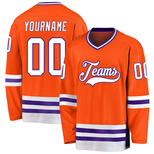 Custom Orange White-Purple Hockey Jersey - Sky-Custom