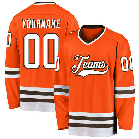 Custom Orange White-Brown Hockey Jersey - Sky-Custom