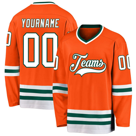 Custom Orange White-Green Hockey Jersey - Sky-Custom