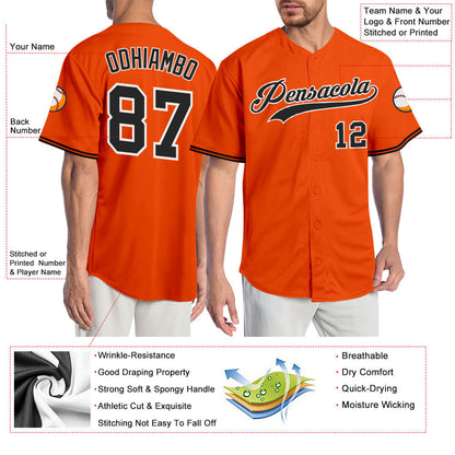 Custom Orange Black-White Authentic Baseball Jersey - Sky-Custom