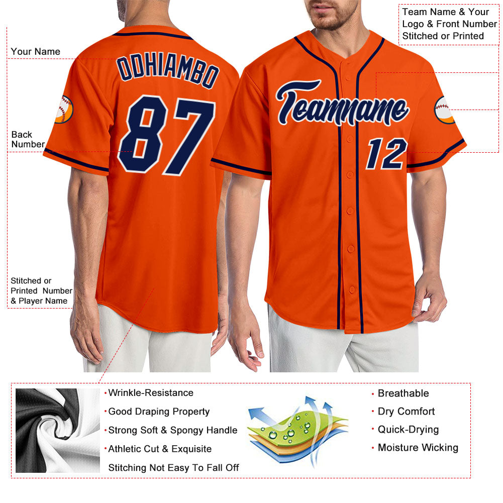 Custom Orange Navy-White Authentic Baseball Jersey - Sky-Custom