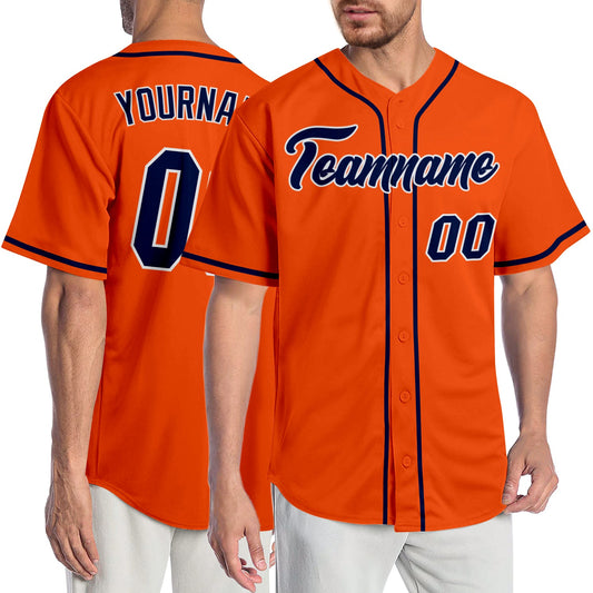 Custom Orange Navy-White Authentic Baseball Jersey - Sky-Custom