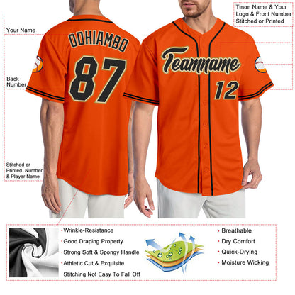 Custom Orange Black-Old Gold Authentic Baseball Jersey - Sky-Custom