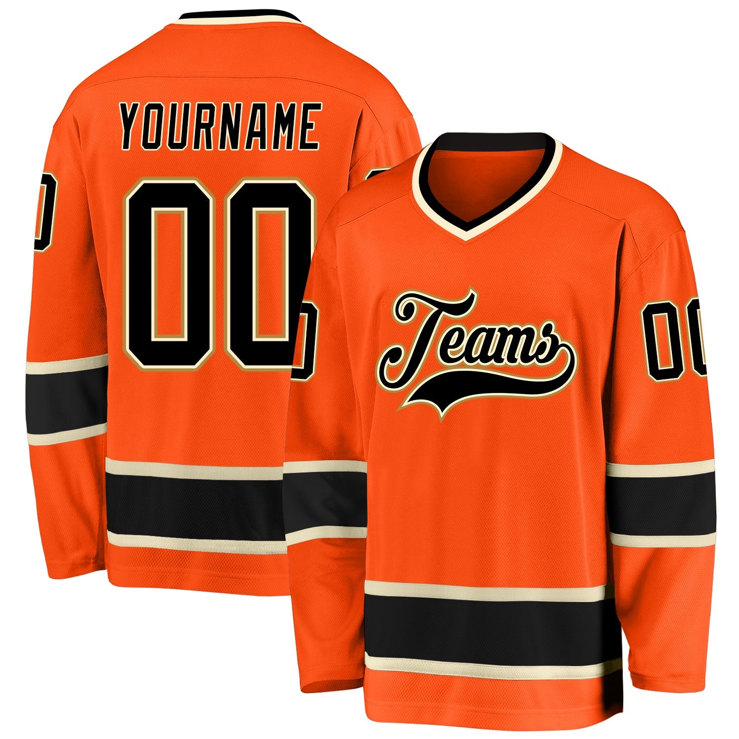 Custom Orange Black-Cream Hockey Jersey - Sky-Custom