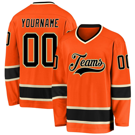 Custom Orange Black-Cream Hockey Jersey - Sky-Custom