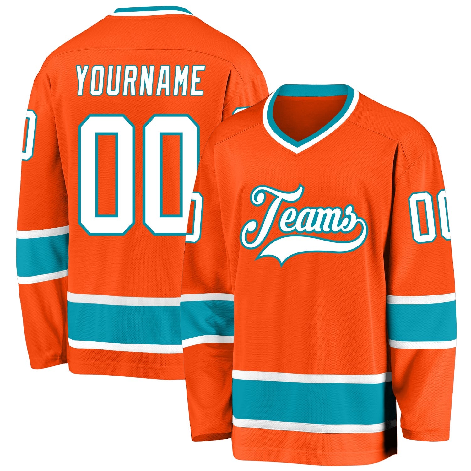 Custom Orange White-Teal Hockey Jersey - Sky-Custom