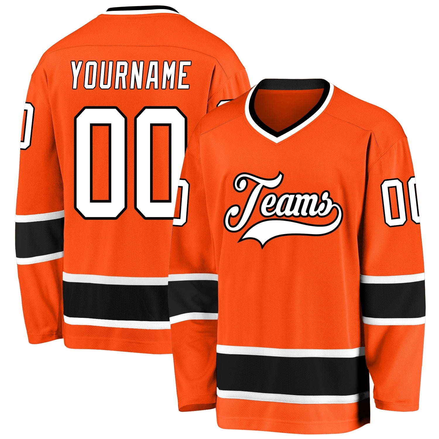 Custom Orange White-Black Hockey Jersey - Sky-Custom