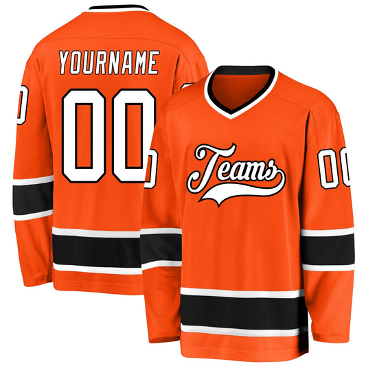 Custom Orange White-Black Hockey Jersey - Sky-Custom