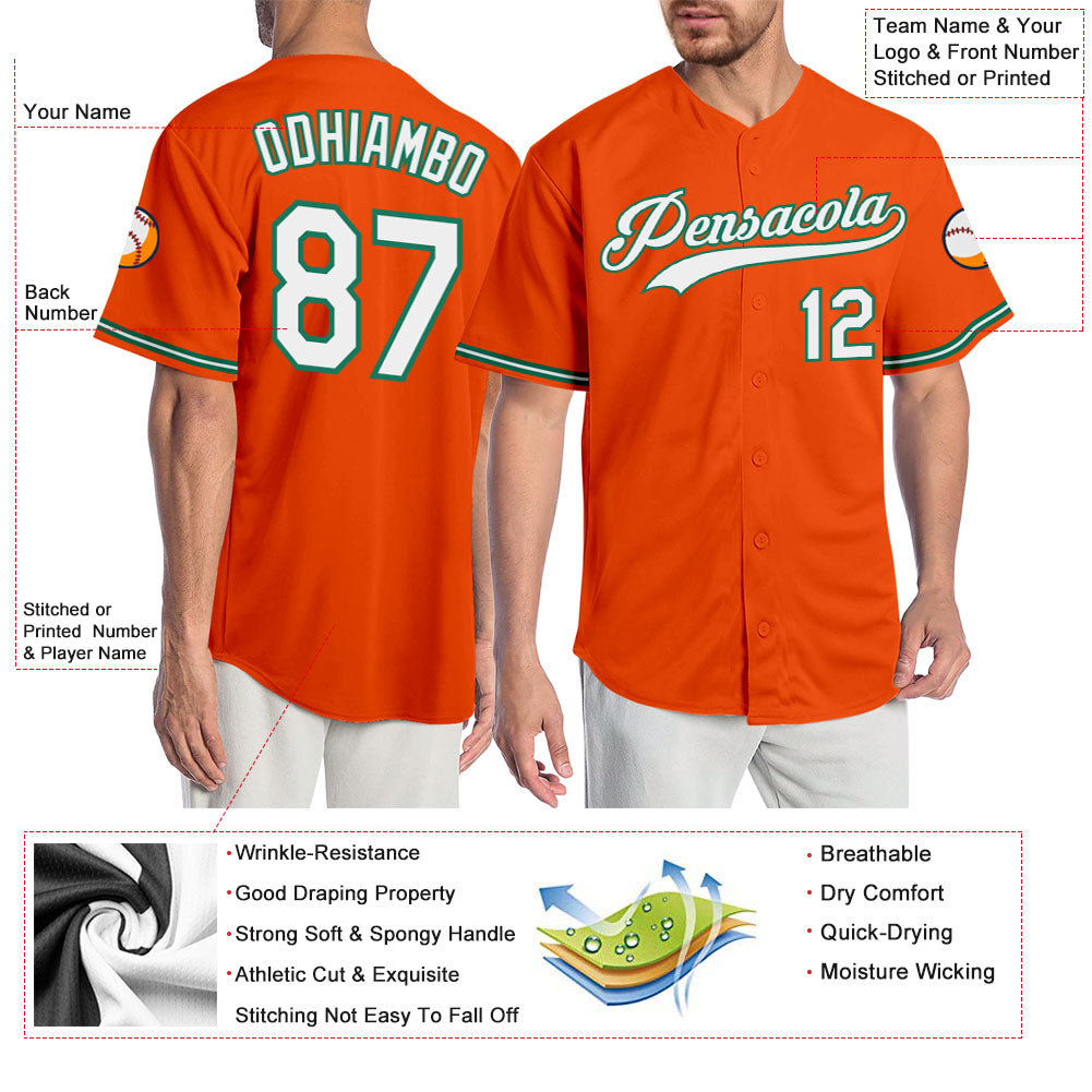 Custom Orange White-Kelly Green Authentic Baseball Jersey - Sky-Custom