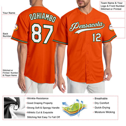 Custom Orange White-Green Authentic Baseball Jersey - Sky-Custom