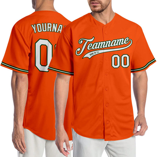Custom Orange White-Green Authentic Baseball Jersey - Sky-Custom