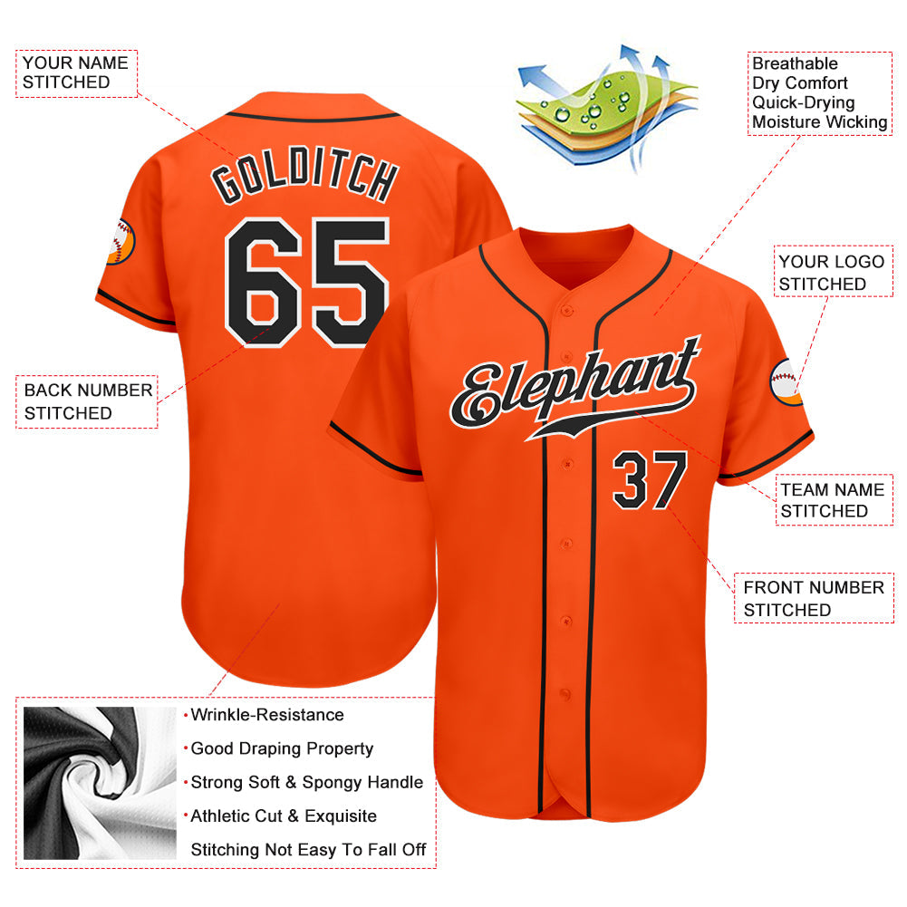 Custom Orange Black-White Authentic Baseball Jersey - Sky-Custom