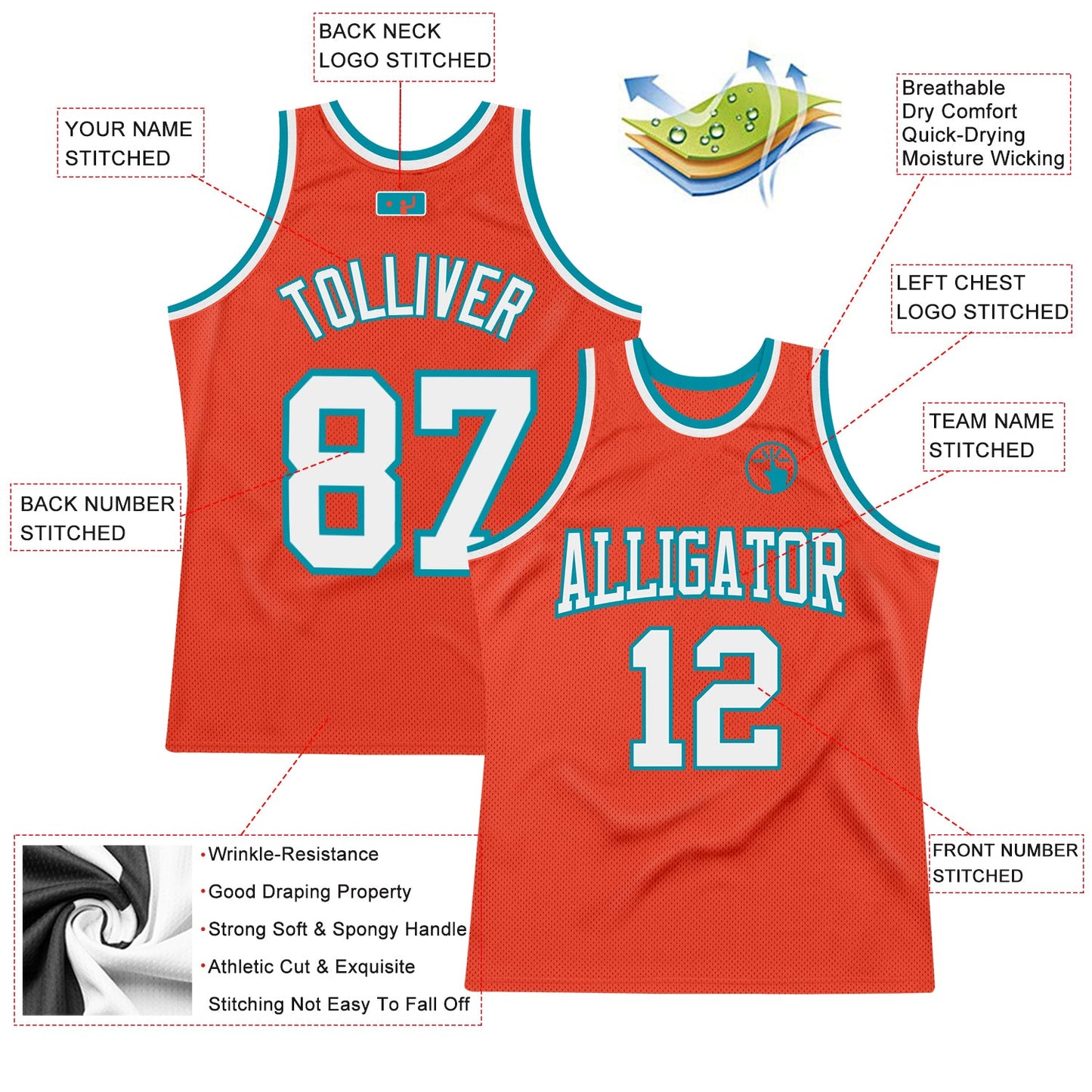 Custom Orange White-Teal Authentic Throwback Basketball Jersey - Sky-Custom