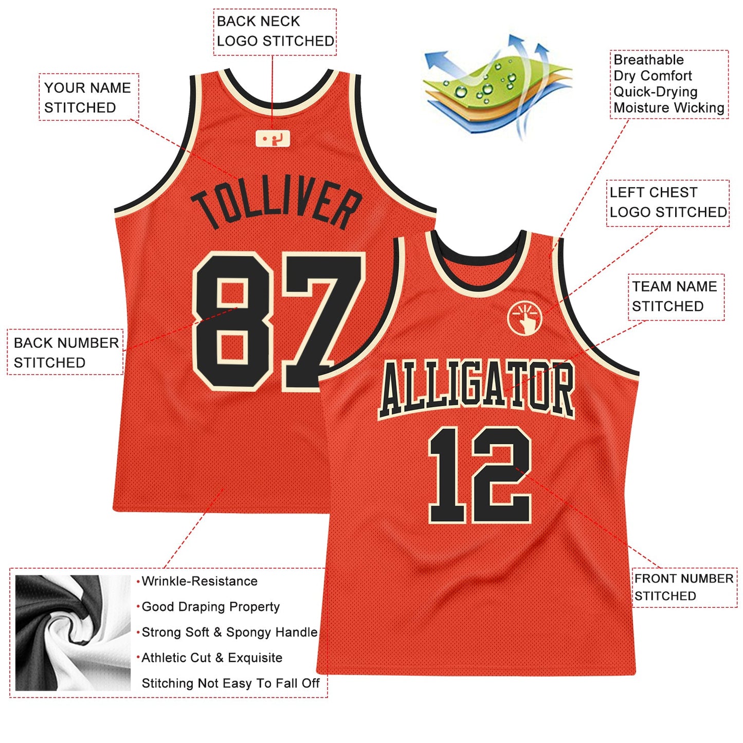 Custom Orange Black-Cream Authentic Throwback Basketball Jersey - Sky-Custom
