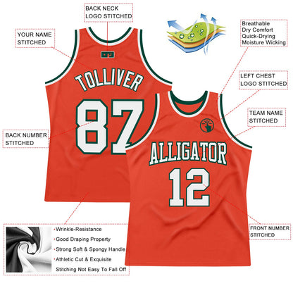 Custom Orange White-Green Authentic Throwback Basketball Jersey - Sky-Custom