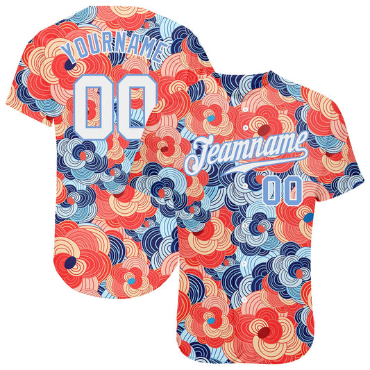 Custom Orange White-Light Blue 3D Pattern Design Flowers Authentic Baseball Jersey - Sky-Custom