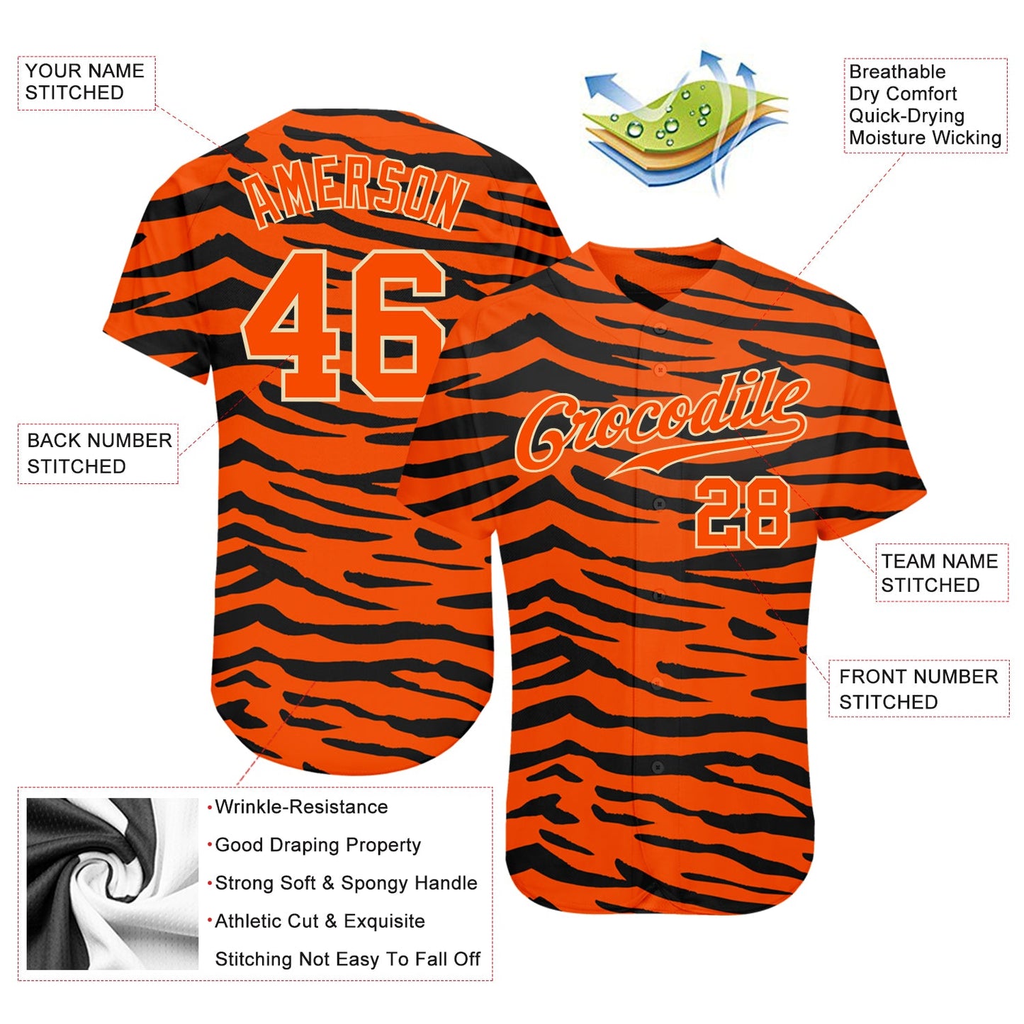 Custom Orange Orange-Black 3D Pattern Design Tiger Authentic Baseball Jersey - Sky-Custom