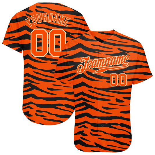 Custom Orange Orange-Black 3D Pattern Design Tiger Authentic Baseball Jersey - Sky-Custom