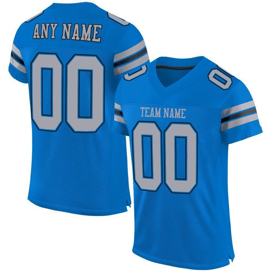 Custom Panther Blue Light Gray-Black Mesh Authentic Football Jersey - Sky-Custom