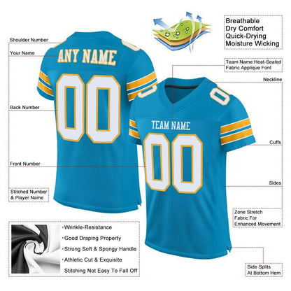 Custom Panther Blue White-Gold Mesh Authentic Football Jersey - Sky-Custom