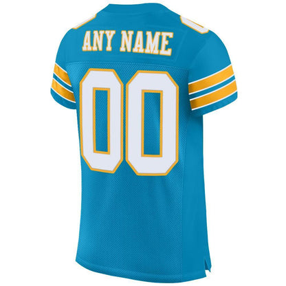 Custom Panther Blue White-Gold Mesh Authentic Football Jersey - Sky-Custom