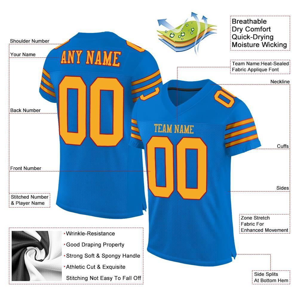 Custom Panther Blue Gold-Red Mesh Authentic Football Jersey - Sky-Custom