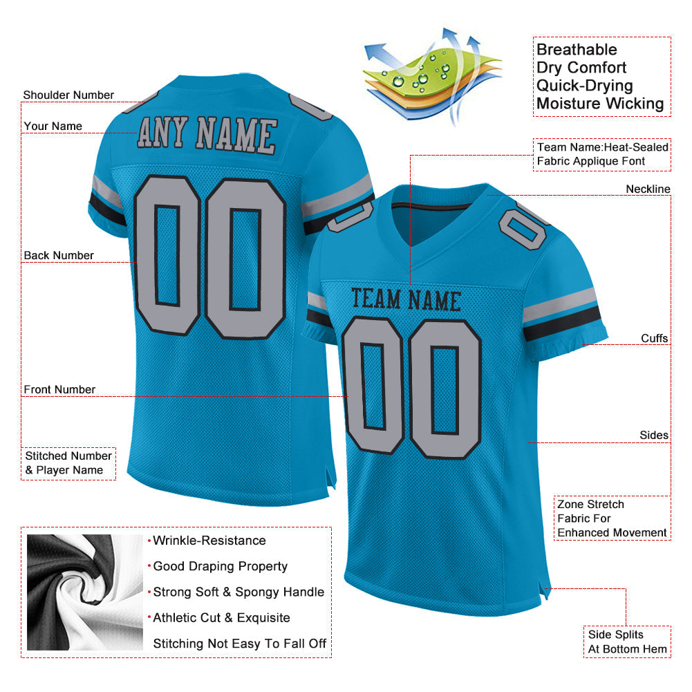 Custom Panther Blue Light Gray-Black Mesh Authentic Football Jersey - Sky-Custom