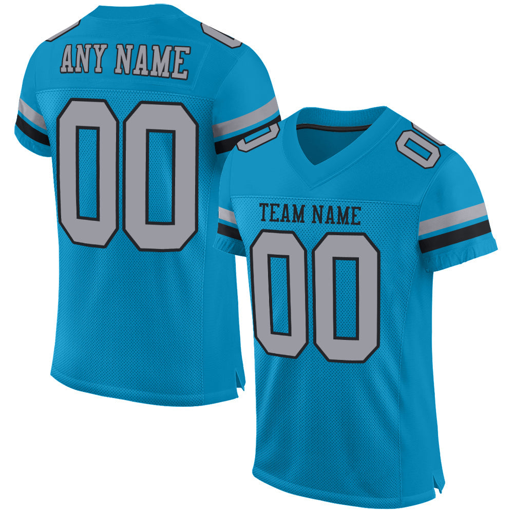 Custom Panther Blue Light Gray-Black Mesh Authentic Football Jersey - Sky-Custom