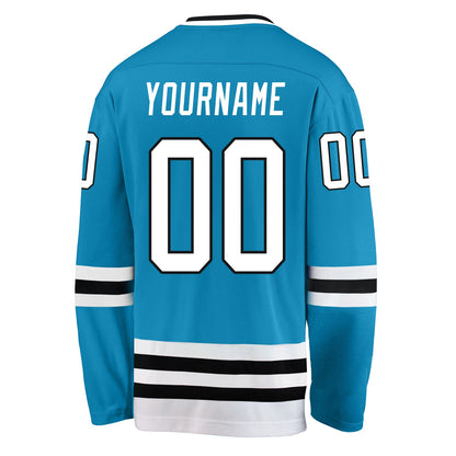 Custom Panther Blue White-Black Hockey Jersey - Sky-Custom