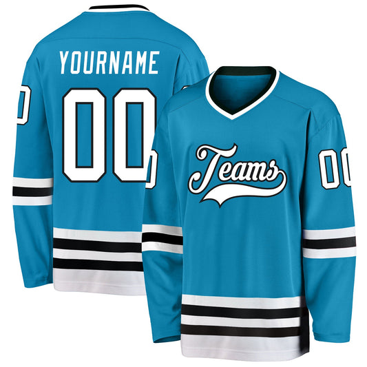 Custom Panther Blue White-Black Hockey Jersey - Sky-Custom