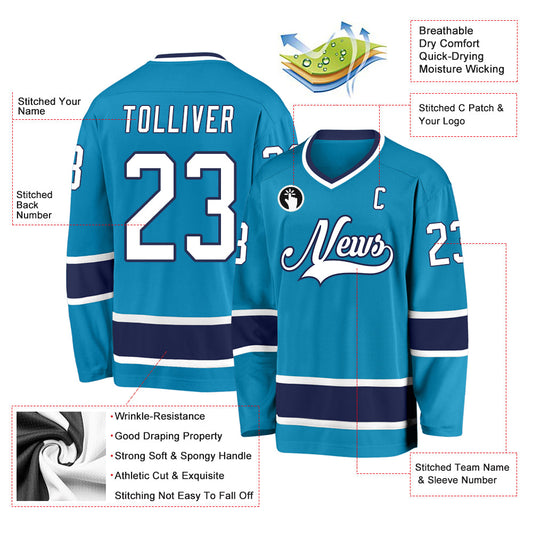 Custom Panther Blue White-Navy Hockey Jersey - Sky-Custom