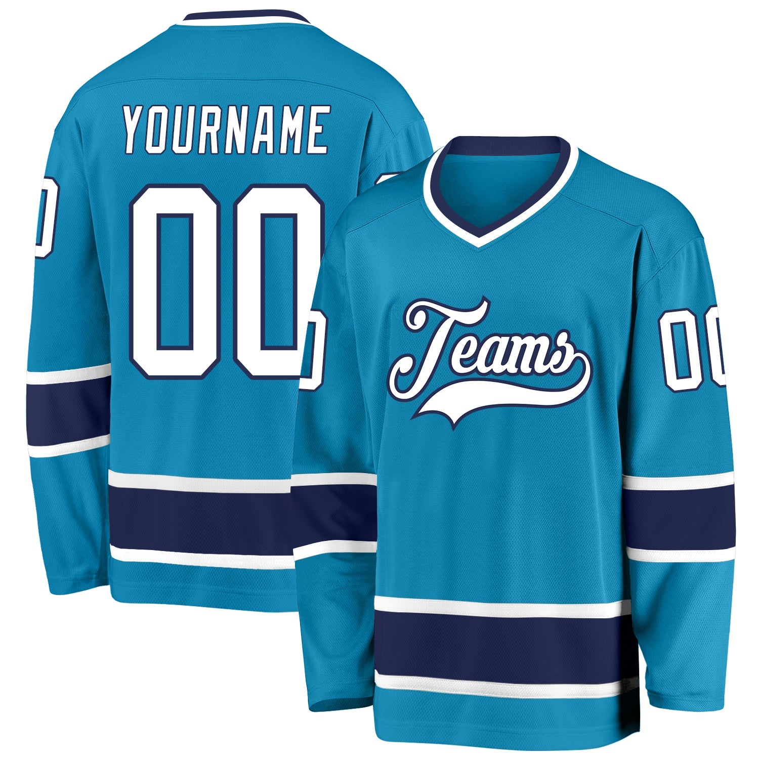 Custom Panther Blue White-Navy Hockey Jersey - Sky-Custom