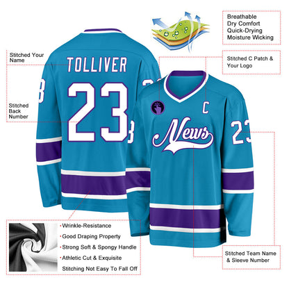 Custom Panther Blue White-Purple Hockey Jersey - Sky-Custom