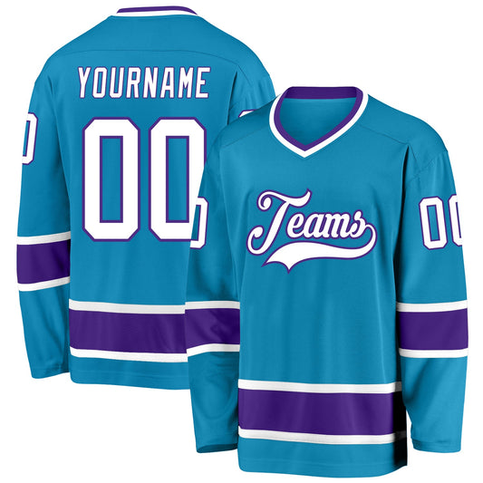 Custom Panther Blue White-Purple Hockey Jersey - Sky-Custom