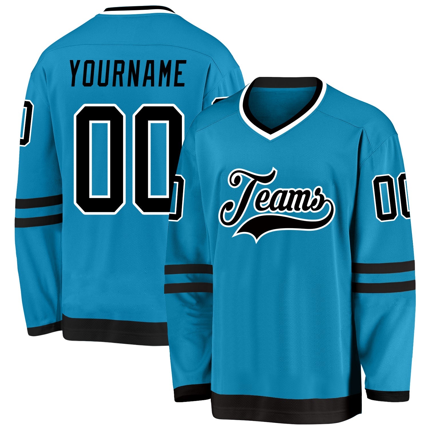 Custom Panther Blue Black-White Hockey Jersey - Sky-Custom