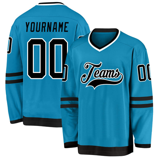 Custom Panther Blue Black-White Hockey Jersey - Sky-Custom