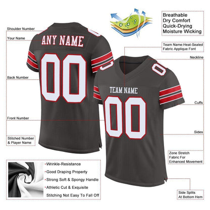 Custom Pewter White-Red Mesh Authentic Football Jersey - Sky-Custom