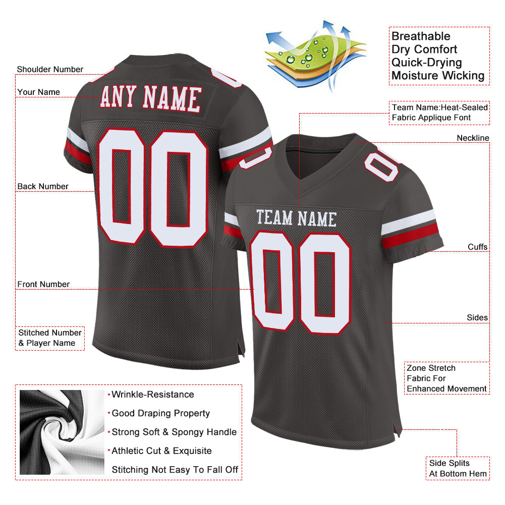 Custom Pewter White-Red Mesh Authentic Football Jersey - Sky-Custom
