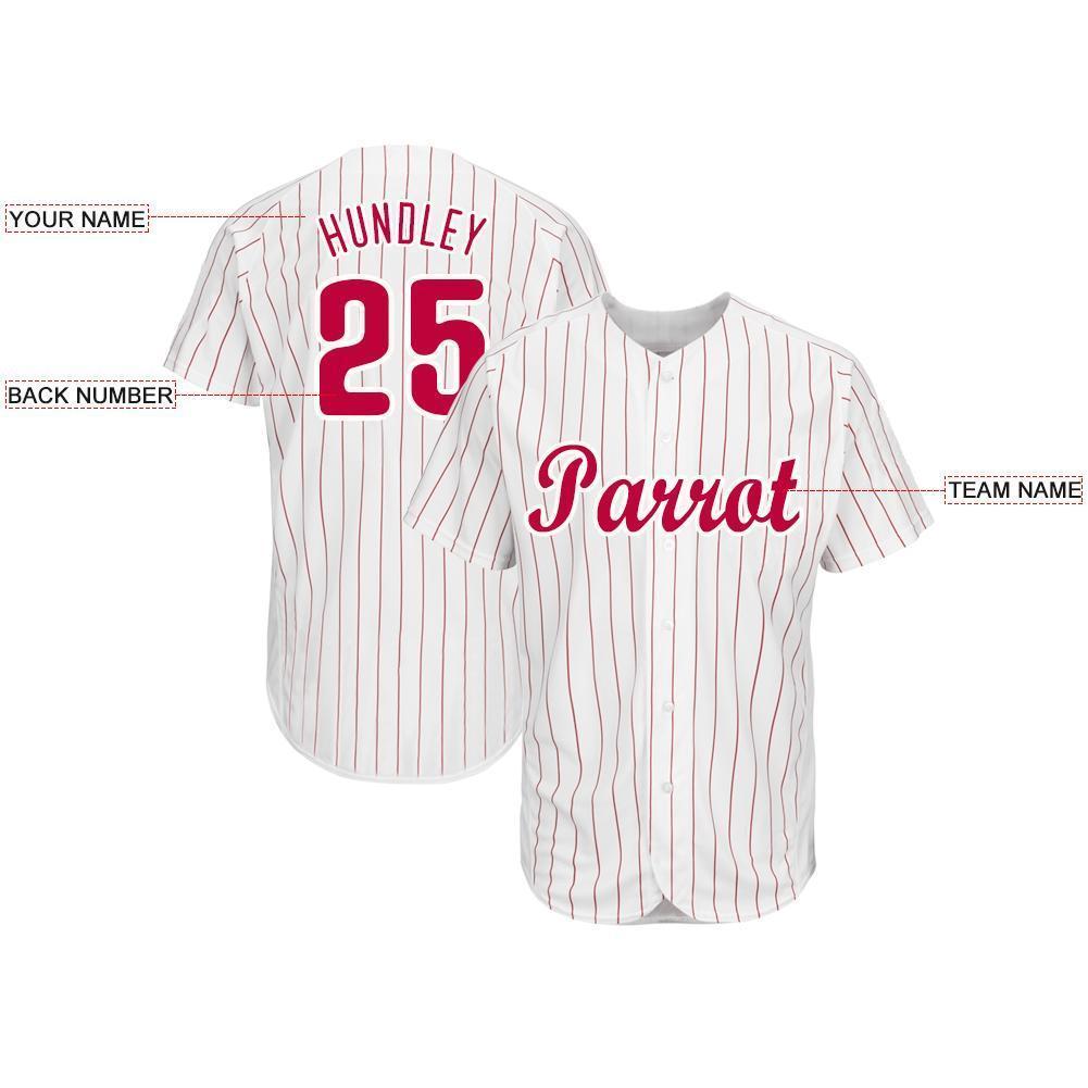 Custom White Red Pinstripe Red-White Baseball Jersey - Sky-Custom