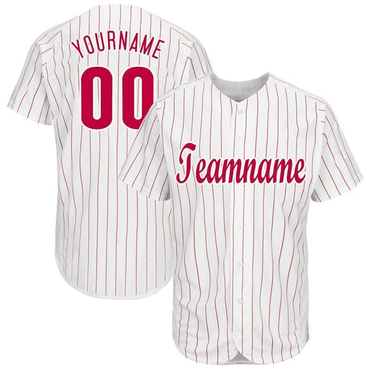 Custom White Red Pinstripe Red-White Baseball Jersey - Sky-Custom