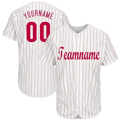 Custom White Red Pinstripe Red-White Baseball Jersey - Sky-Custom