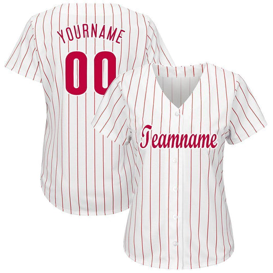 Custom White Red Pinstripe Red-White Baseball Jersey - Sky-Custom