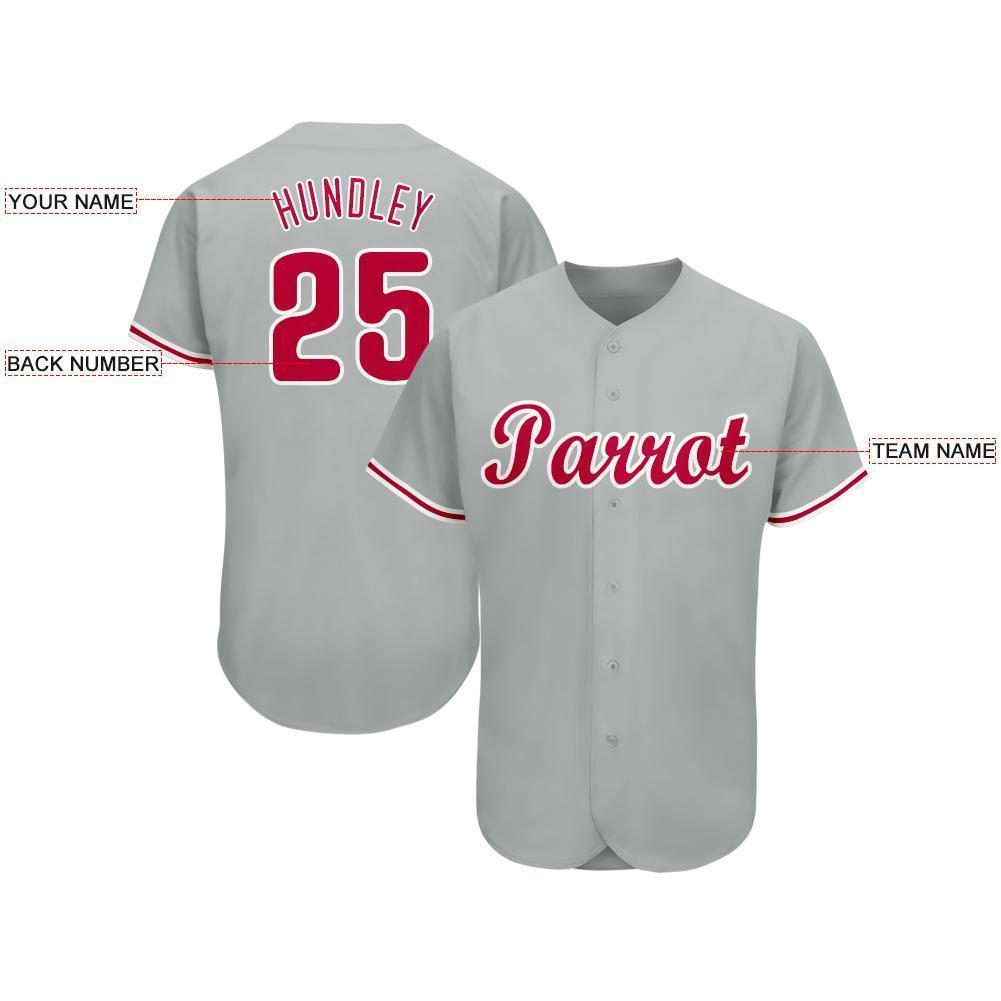 Custom Gray Red-White Baseball Jersey - Sky-Custom