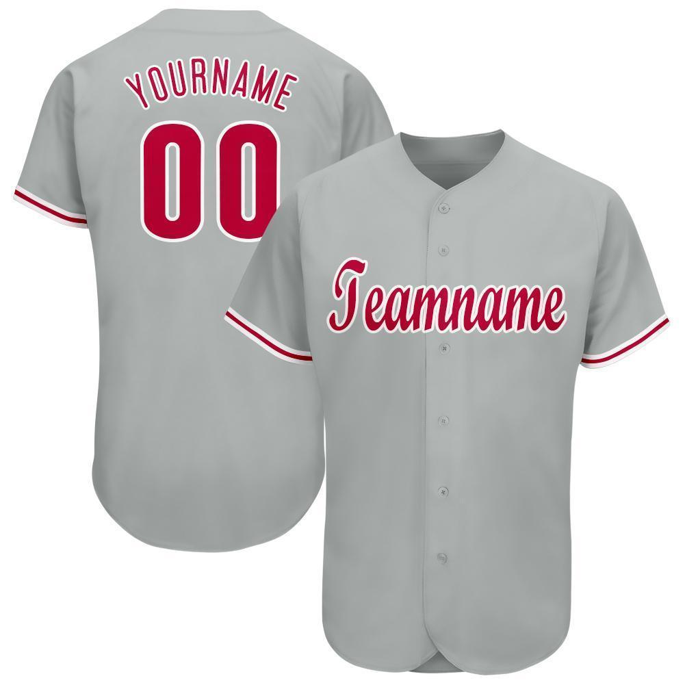 Custom Gray Red-White Baseball Jersey - Sky-Custom