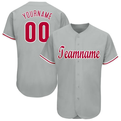 Custom Gray Red-White Baseball Jersey - Sky-Custom