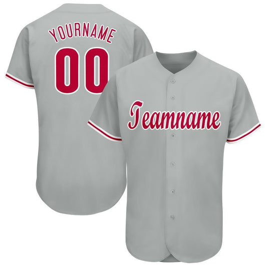 Custom Gray Red-White Baseball Jersey - Sky-Custom