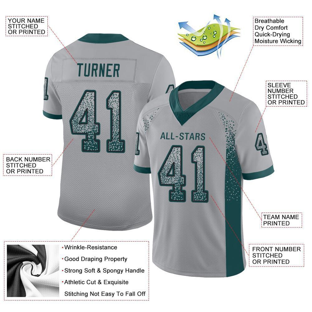 Custom Light Gray Midnight Green-Black Mesh Drift Fashion Football Jersey - Sky-Custom